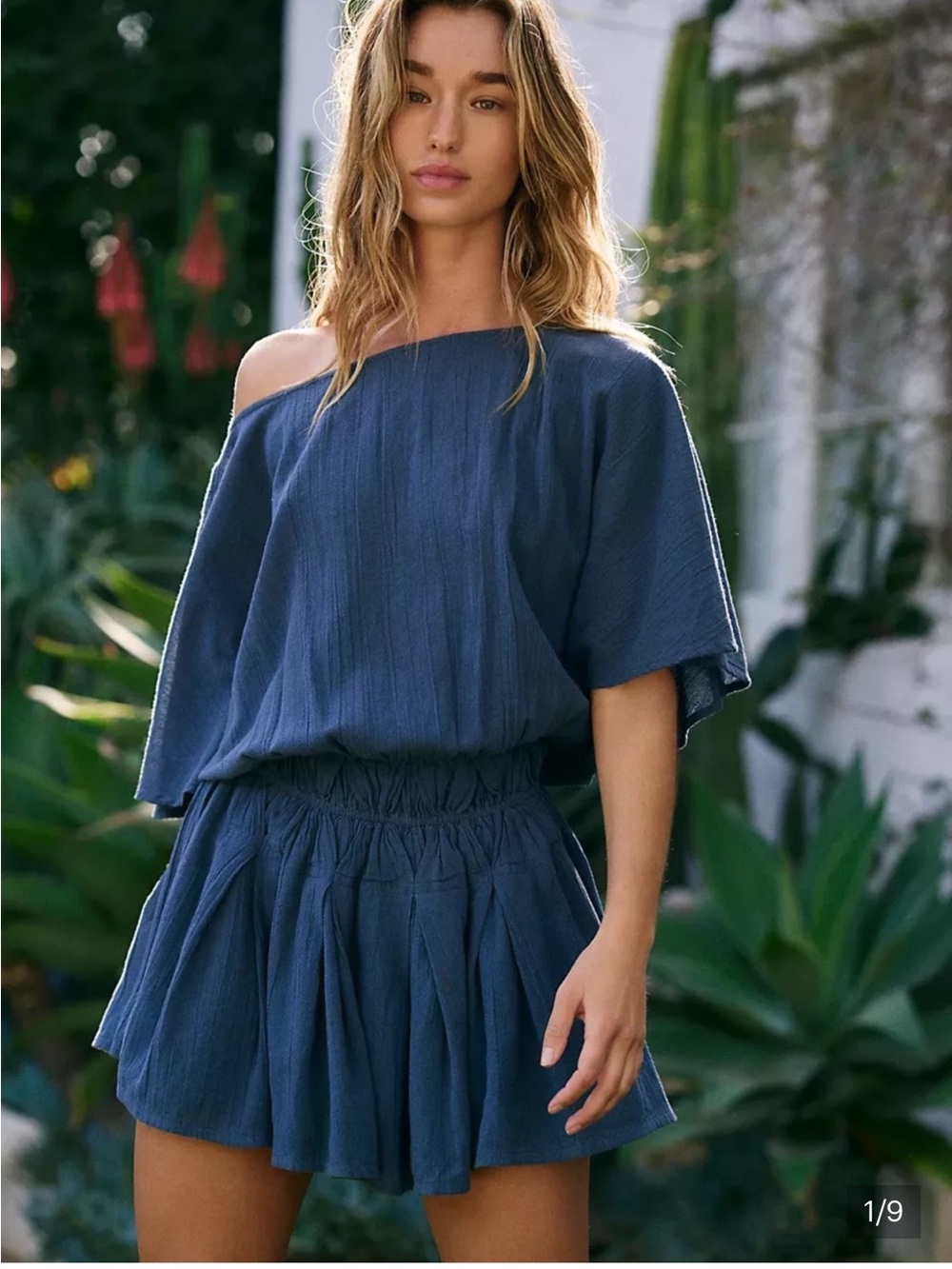 Free People Navy Off-Shoulder Sutton Mini Dress